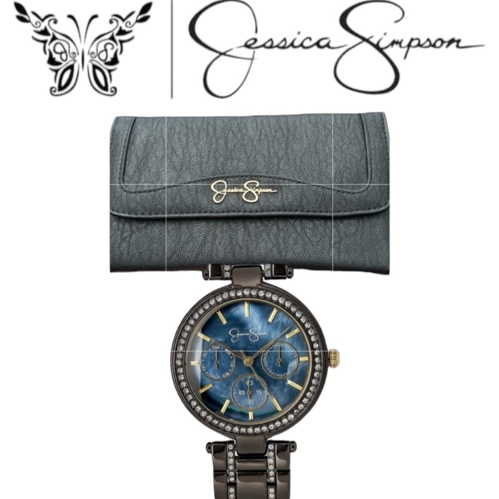 Jessica Simpson Bundle-Long Wallet NWOT & Crystal Gunmental Watch NWT